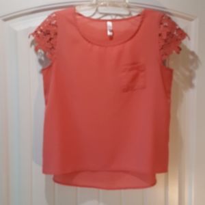 *XHILARATION* Coral Blouse w/Crocheted Sle…